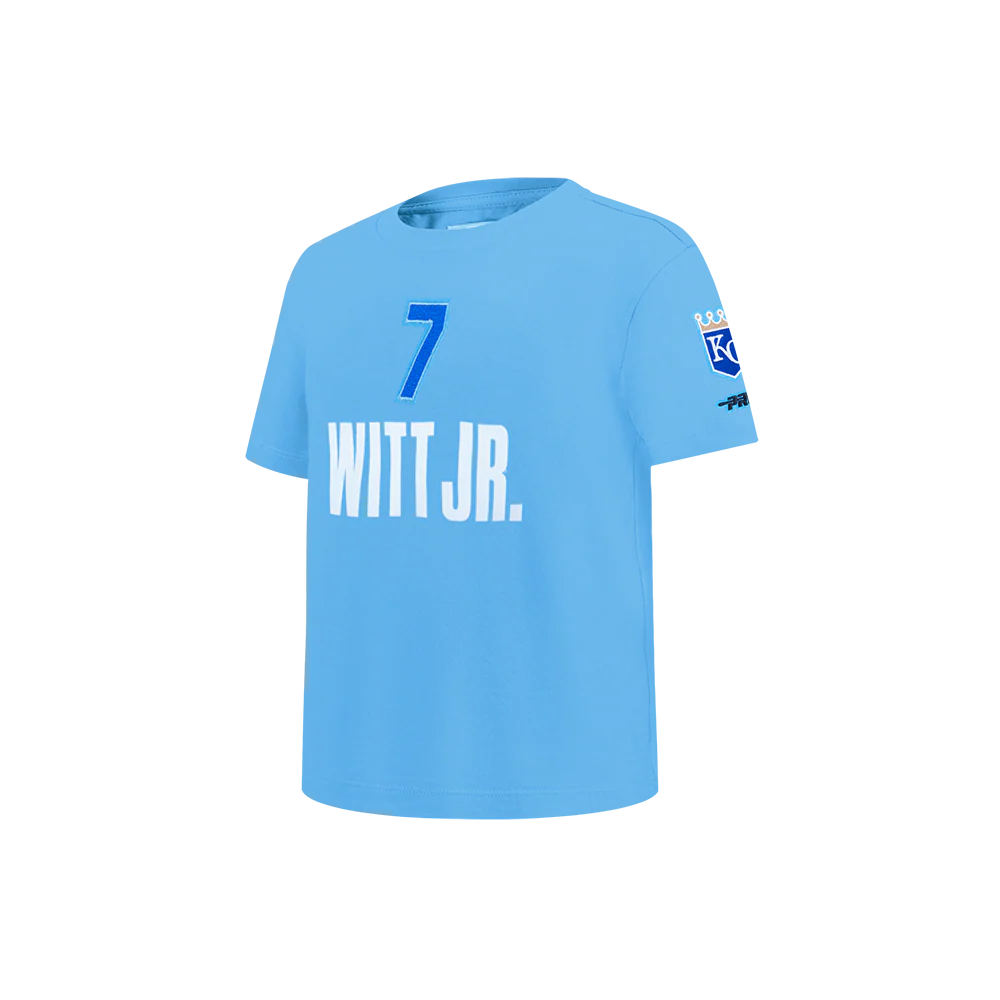 MLB KANSAS CITY ROYALS BOBBY WITT JR. #7 CLASSIC PLAYER NAME AND NUMBER LITTLE BOY SHORT SLEEVE TOP