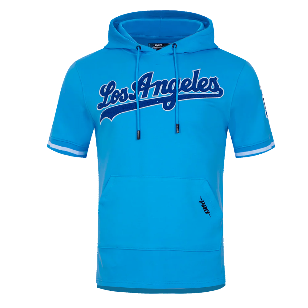 MLB LOS ANGELES DODGERS CLASSIC CHENILLE MEN'S DOUBLE KNIT SHORT SLEEVE PULLOVER HOODIE