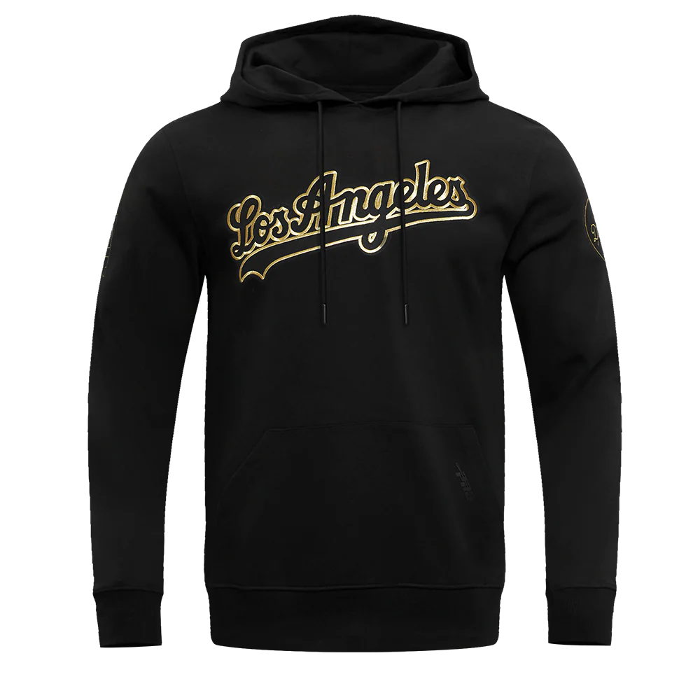 MLB LOS ANGELES DODGERS BLACK & GOLD MEN'S DOUBLE KNIT PULLOVER HOODIE