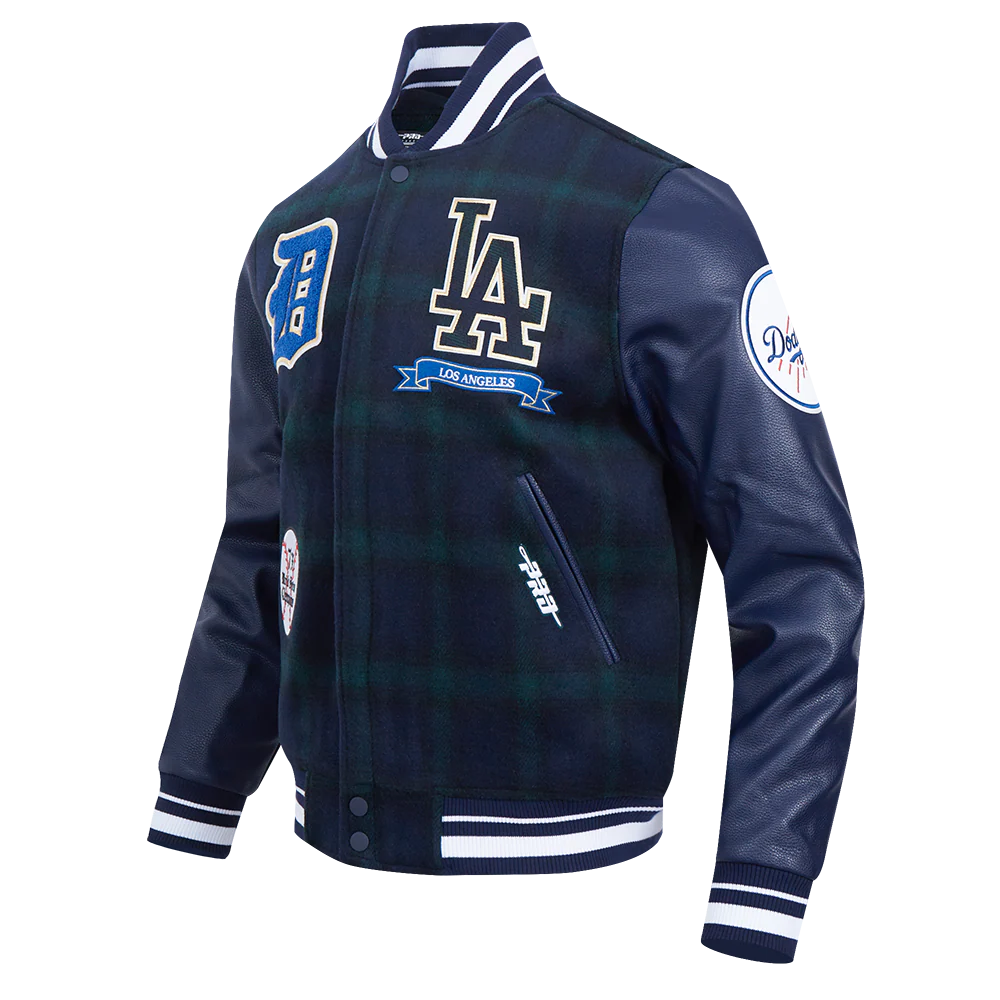 MLB LOS ANGELES DODGERS PRO PREP PLAID MEN'S WOOL VARSITY JACKET