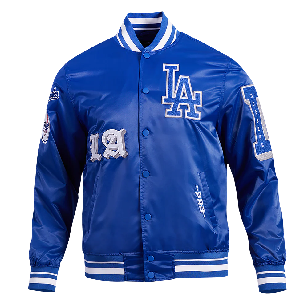 MLB LOS ANGELES DODGERS OLD ENGLISH MEN'S RIB SATIN JACKET
