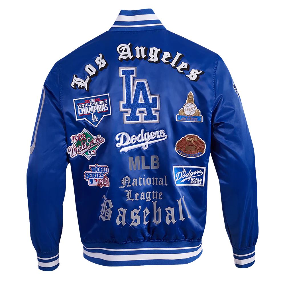 MLB LOS ANGELES DODGERS OLD ENGLISH MEN'S RIB SATIN JACKET
