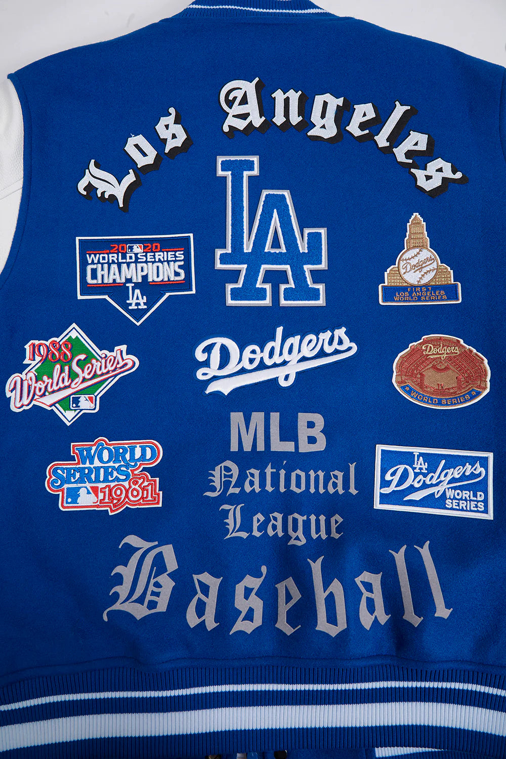 MLB LOS ANGELES DODGERS OLD ENGLISH MEN'S RIB WOOL VARSITY JACKET