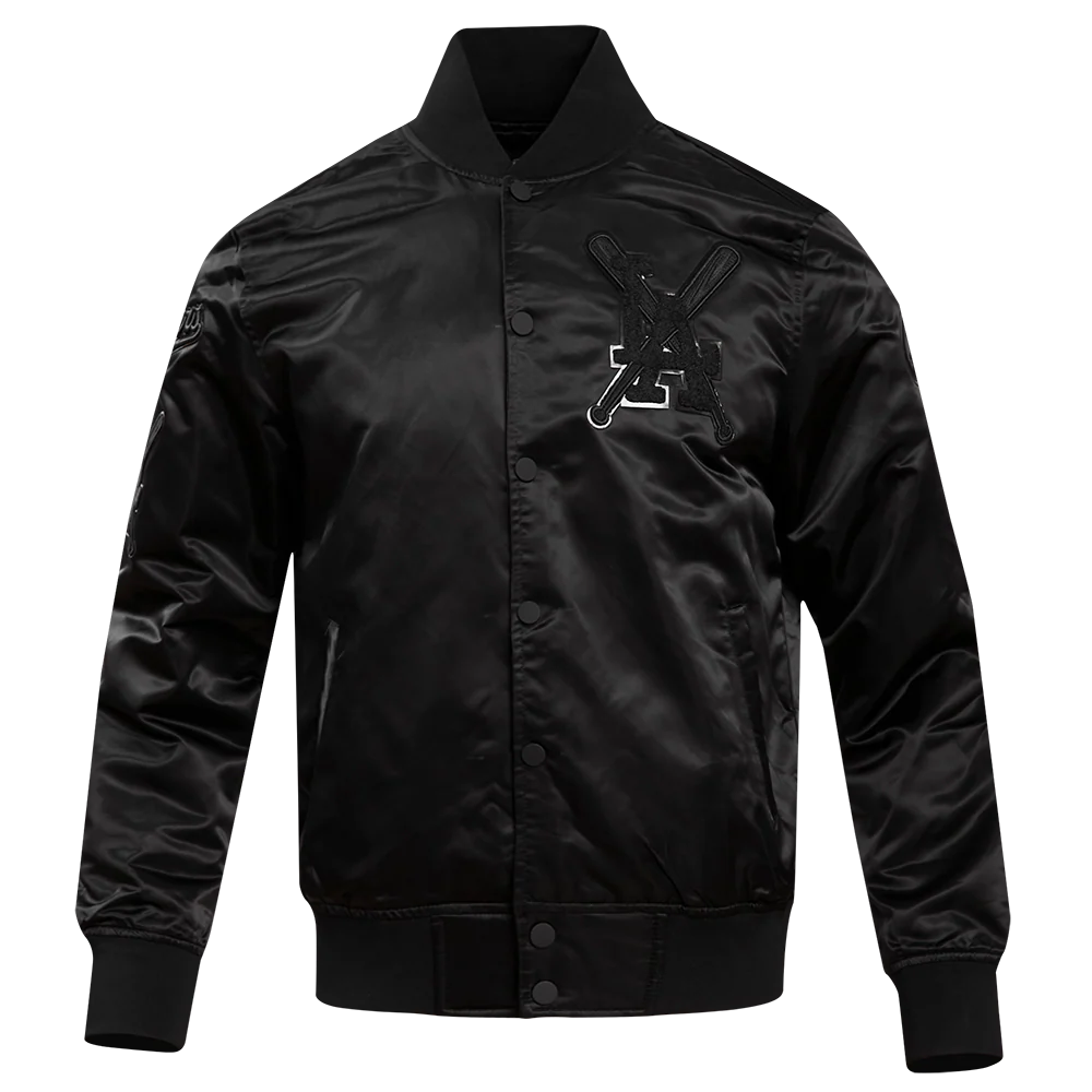 MLB LOS ANGELES DODGERS PRO TRIPLE BLACK MEN'S SATIN JACKET