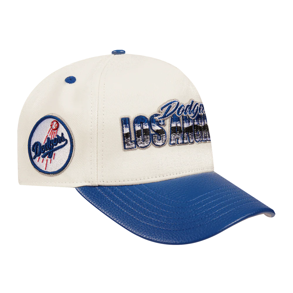 MLB LOS ANGELES DODGERS CHROME MEN'S LEATHER PINCH FRONT STRAPBACK HAT