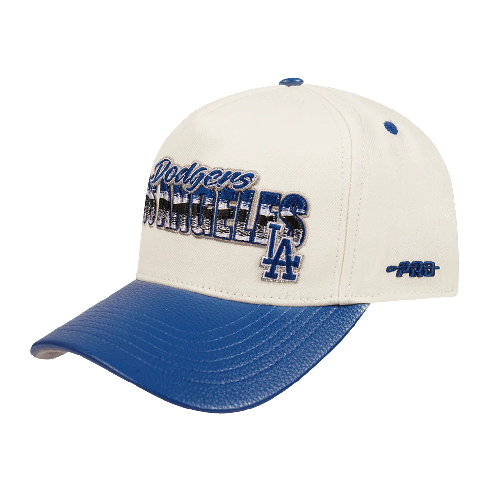MLB LOS ANGELES DODGERS CHROME MEN'S LEATHER PINCH FRONT STRAPBACK HAT