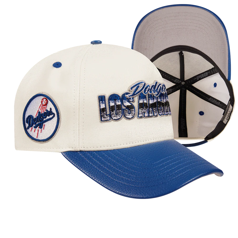 MLB LOS ANGELES DODGERS CHROME MEN'S LEATHER PINCH FRONT STRAPBACK HAT