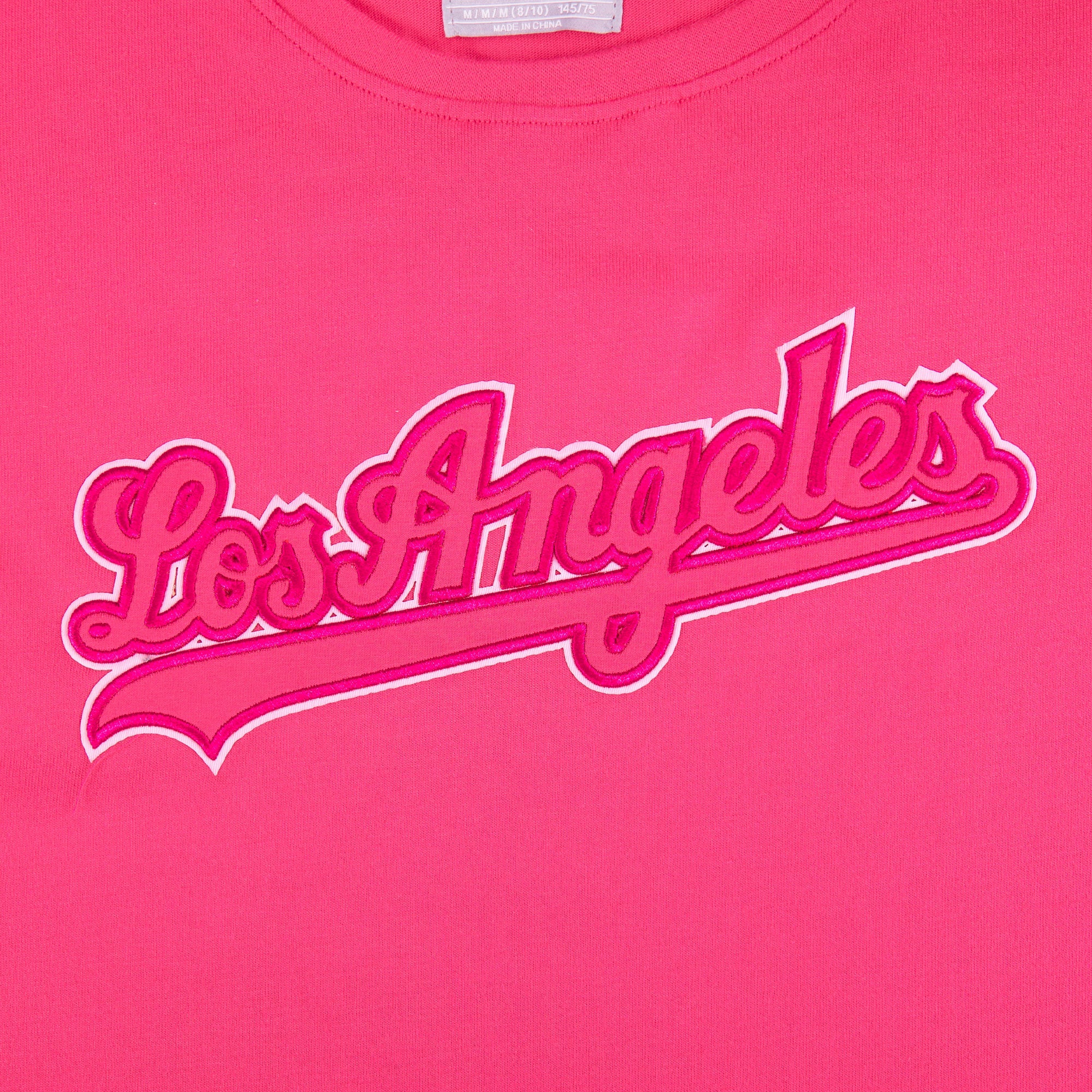 MLB LOS ANGELES DODGERS TRIPLE PINK BIG GIRLS SHORT SLEEVE BOXY TOP