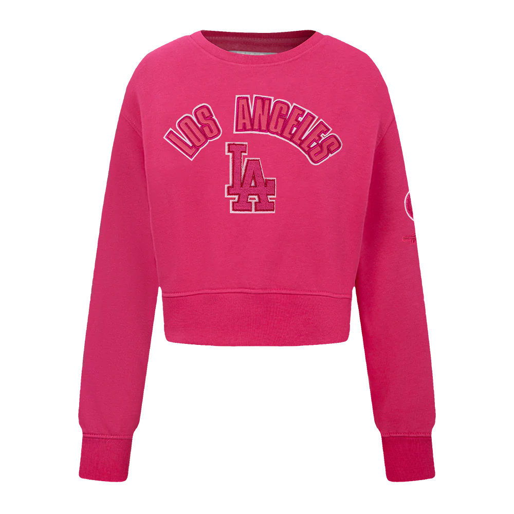 MLB LOS ANGELES DODGERS TRIPLE PINK BIG GIRLS FLEECE CREWNECK