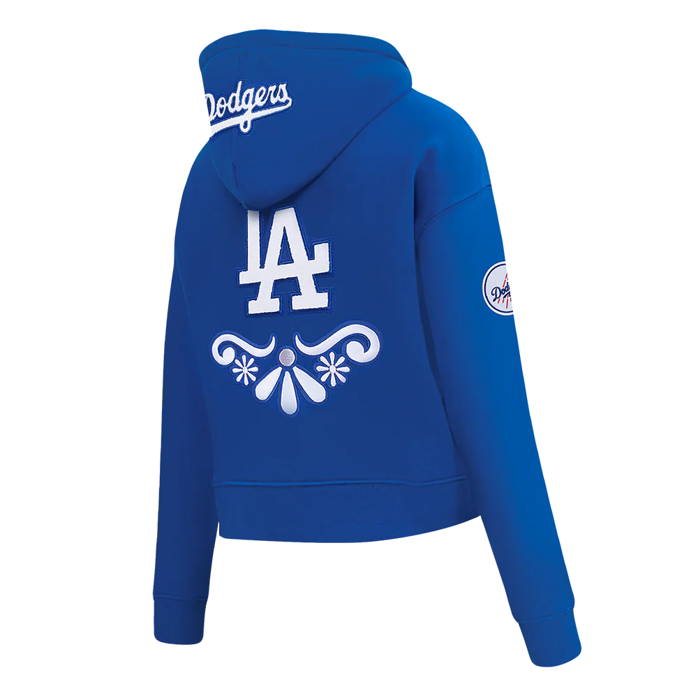 MLB LOS ANGELES DODGERS SUGAR SKULL WOMEN'S FLEECE CROPPED PULLOVER HOODIE