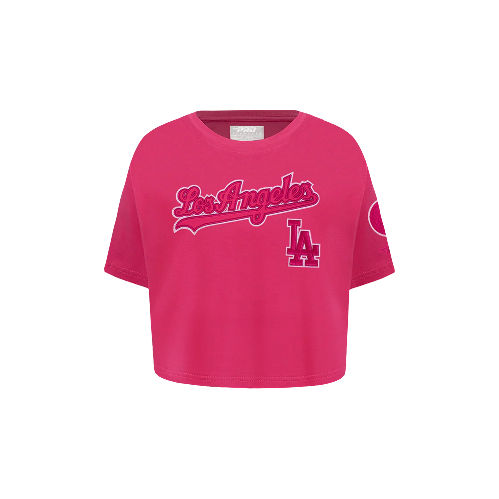 MLB LOS ANGELES DODGERS TRIPLE PINK TODDLER GIRLS SHORT SLEEVE BOXY TOP