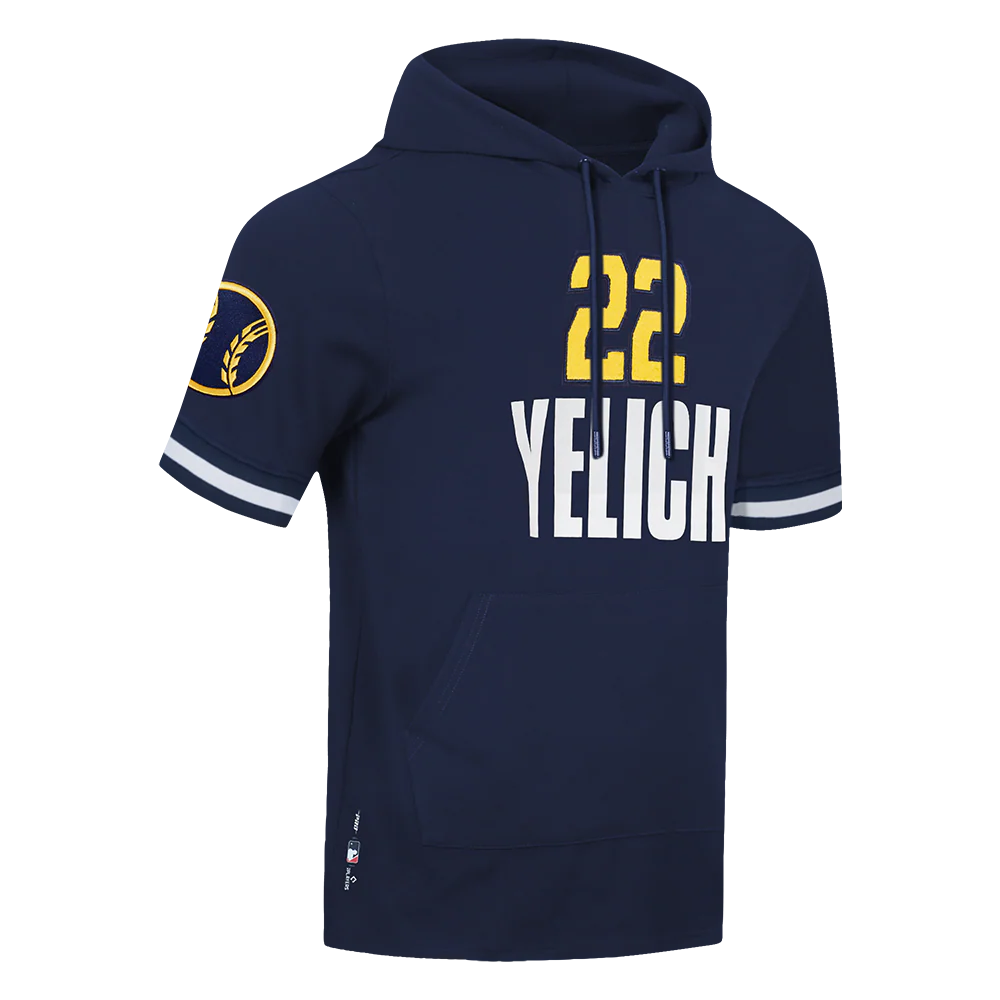 MLB MILWAUKEE BREWERS CHRISTIAN YELICH #22 CLASSIC MEN'S SHORT SLEEVE PULLOVER HOODIE
