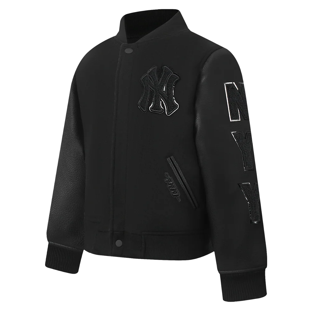 MLB NEW YORK YANKEES TRIPLE BLACK TODDLER BOYS WOOL VARSITY JACKET